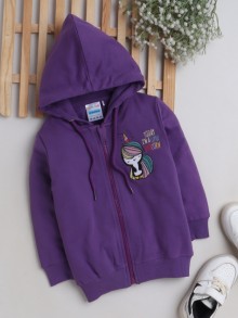 BUMZEE Purple Girls Full Sleeves Hooded Sweatshirt
