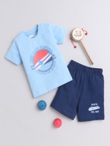 BUMZEE Sky Blue & Navy Boys Half Sleeves T-Shirt & Short Set