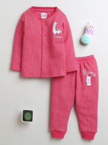 BUMZEE Dark Pink Girls Full Sleeves Cotton Thermal Jabla & Jogger Set