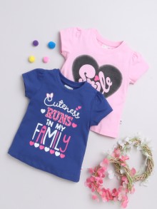 BUMZEE Pink & Royal Blue Girls Cap Sleeves T-Shirts Pack Of 2