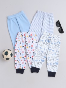 BUMZEE Sky Blue & White Full Length Boys Pyjamas Pack Of 4