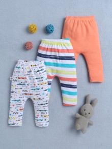 BUMZEE Orange & Multi Baby Boys Diaper Pants / Leggings / Pyjamas Pack Of 3