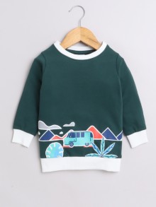 BUMZEE Bottle Green Boys Full Sleeves Cotton Sweatshirt