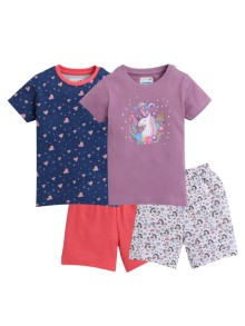 Bumzee Lavender & Coral Girls T-Shirt & Short Set Pack Of 2