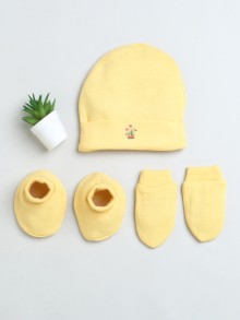 BUMZEE Yellow Girls Cotton Cap Mitten Bootie Set