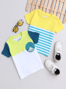 BUMZEE White & Yellow Boys Half Sleeves T-Shirts Pack Of 2