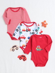 BUMZEE Red & White Baby Boys Full Sleeves Cotton Bodysuit - Onesies Pack Of 3