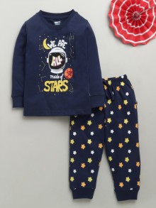 BUMZEE Navy Boys Full Sleeves Cotton T-Shirt & Pyjama Set