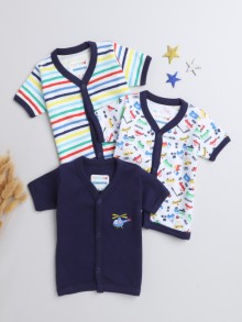 BUMZEE Navy & Multi Boys Half Sleeves Jablas Pack Of 3