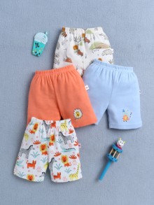 BUMZEE Orange & Sky Blue Boys Shorts Pack Of 4