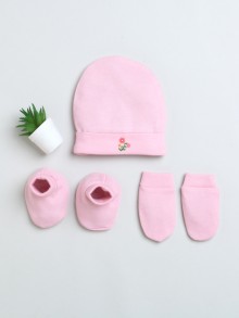 BUMZEE Pink Boys Cotton Cap Mitten Bootie Set