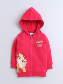 BUMZEE Bright Pink Girls Full Sleeves Cotton Hooded Sweatshirt