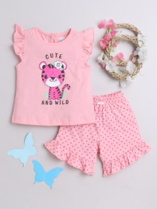 BUMZEE Pink Girls Sleeveless T-Shirt & Short Set