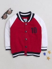 BUMZEE Red Boys Full Sleeves Varsity Jacket With Button
