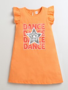 BUMZEE Orange Girls Frill Sleeves Cotton Nighty