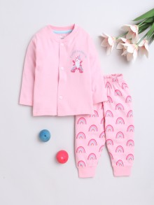 BUMZEE Pink Baby Girls Full Sleeves Jabla & Pyjama Set