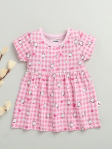 BUMZEE Pink Girls Cap Sleeves Cotton Knee Length Frock