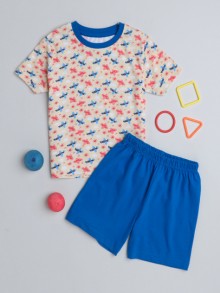 BUMZEE Beige & Blue Boys Half Sleeves T-Shirt & Short Set