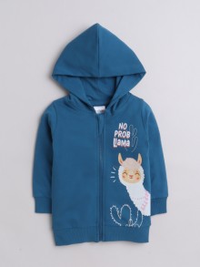 BUMZEE Teal Blue Girls  Full Sleeves Cotton Hooded Sweatshirt