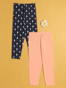 BUMZEE Girls Leggings Peach & Navy Pack of 2