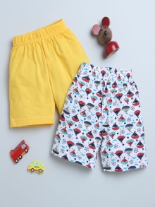 BUMZEE White & Yellow Boys Shorts Pack Of 2