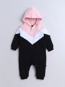 BUMZEE Black & Pink Boys Full Sleeves Trendy Hooded Sleepsuit