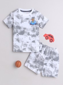 BUMZEE White & Grey Boys Half Sleeves T-Shirt & Short Set