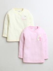 BUMZEE Pink & Yellow Girls Full Sleeves Cotton Thermal T-Shirts Pack Of 2