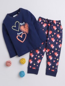 BUMZEE Navy Girls Full Sleeves T-Shirt & Pyjama Set