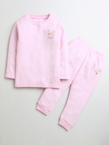 BUMZEE Pink Girls Full Sleeves Cotton Thermal T-Shirt & Jogger Set