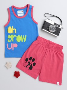 BUMZEE Royal Blue & Coral Boys Sleeveless T-Shirt & Short Set