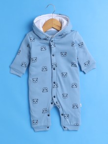 BUMZEE Powder Blue Girls Full Sleeves Trendy Padded Hooded Sleepsuit