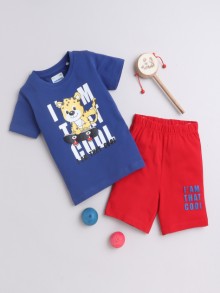 BUMZEE Royal Blue & Red Boys Half Sleeves T-Shirt & Short Set