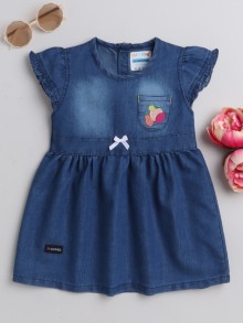 BUMZEE Blue Girls Cap Sleeves Cotton Frock