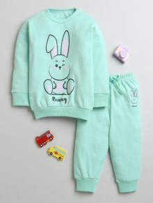 BUMZEE Mint Green Girls Full Sleeves Cotton Sweatshirt & Jogger Set