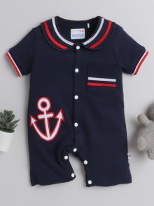 BUMZEE Navy Boys Half Sleeves Thigh Length Romper