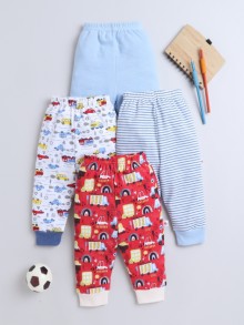 BUMZEE Red & Blue Full Length Boys Cotton Pyjamas Pack Of 4