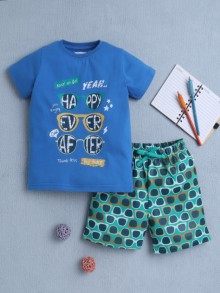 BUMZEE Blue & Green Boys Half Sleeves T-Shirt & Short Set
