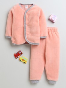 BUMZEE Peach Girls Full Sleeves Fur Winter Wear Set