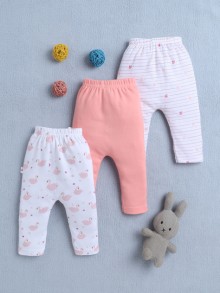 BUMZEE Peach & White Baby Girls Diaper Pants / Leggings / Pyjamas Pack Of 3