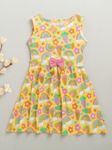 BUMZEE Yellow Girls Sleeveless Cotton Knee Length Frock