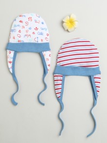 BUMZEE White & Multi Baby Boys Ear Flap Tying Cap Pack Of 2