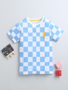 BUMZEE White & Blue Boys Half Sleeves T-Shirt