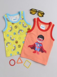 BUMZEE Yellow & Orange Boys Sleeveless T-Shirts Pack Of 2