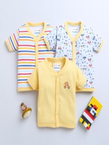 BUMZEE Sky Blue & Yellow Boys Half Sleeves Jablas Pack Of 3