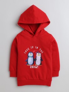 BUMZEE Red Girls  Full Sleeves Cotton Hooded Sweatshirt