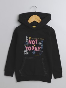 BUMZEE Black Girls  Full Sleeves Cotton Hooded Sweatshirt