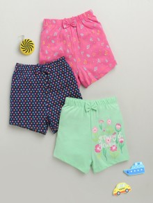 BUMZEE Navy & Pink Girls Shorts Pack Of 3