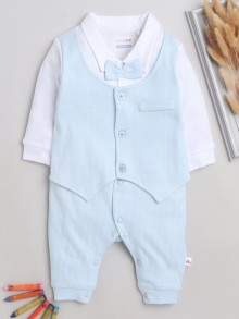 BUMZEE Blue & White Boys Full Sleeves Formal Trendy Sleepsuit