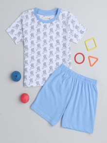 BUMZEE White & Blue Boys Half Sleeves T-Shirt & Short Set